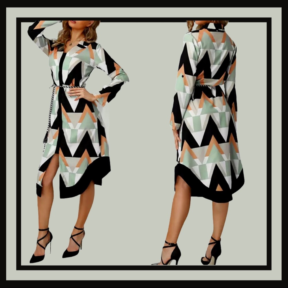 Button Front Long Sleeve Collared Midi Dress NWT